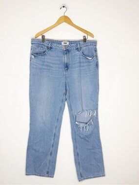 PAIGE Noella Jeans 34 High Rise Relaxed Straight Distressed Blue Denim Revolve